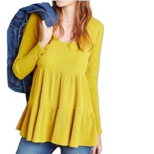 MAEVE ANTHROPOLOGIE Samina Thermal Babydoll Mustard Yellow Top Size X-Small